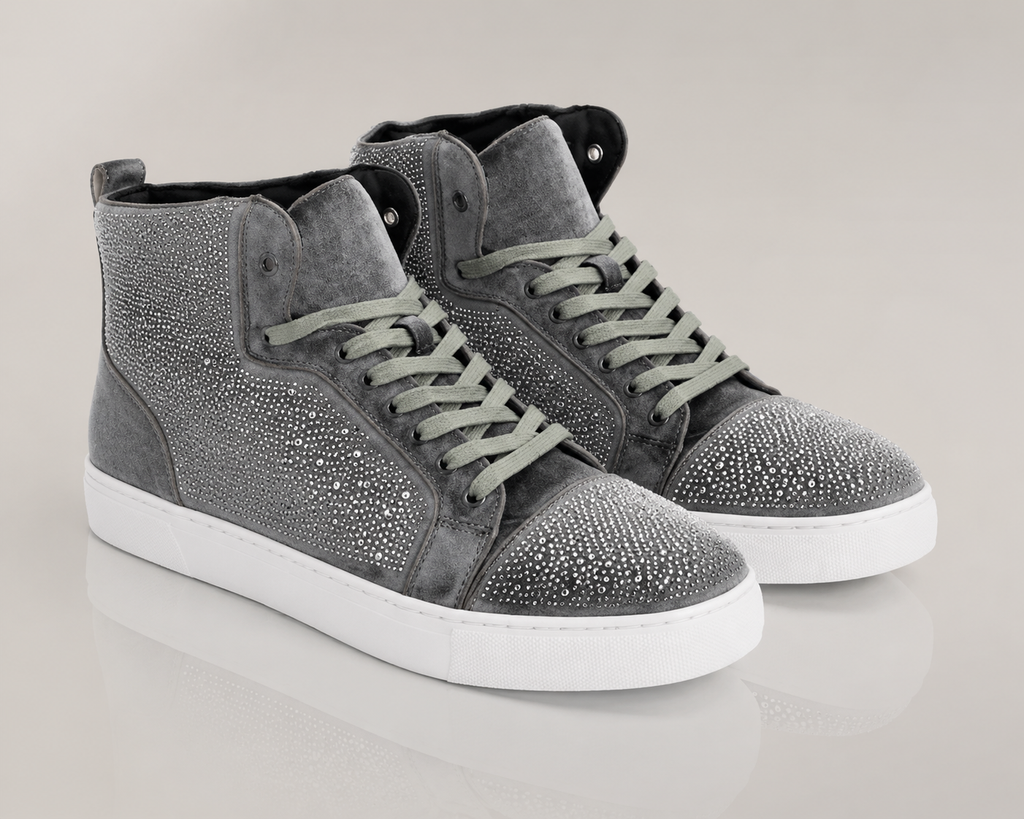After Midnight Flash in Silver Jeweled High Top Sneakers