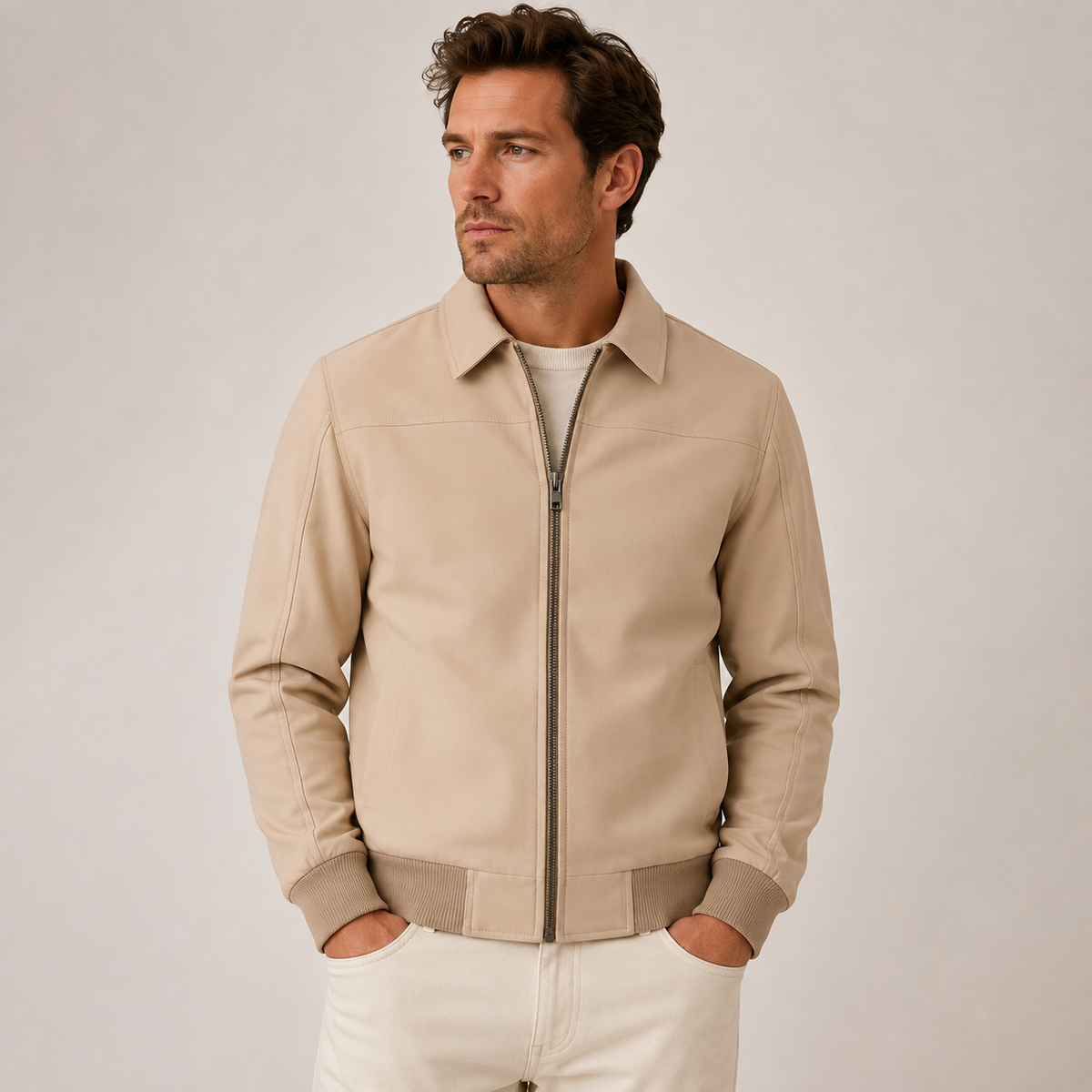 Jakewood Men's Lamb Knox Leather Bomber Jacket