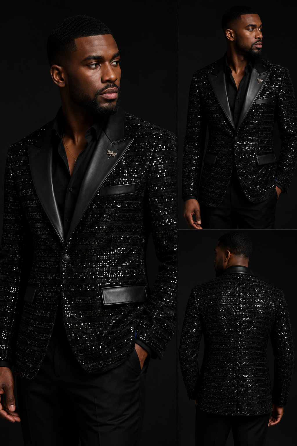 Barabas Black Sequin Tuxedo Blazer with Satin Peak Lapels
