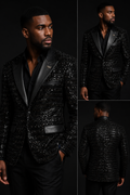 Barabas Black Sequin Tuxedo Blazer with Satin Peak Lapels