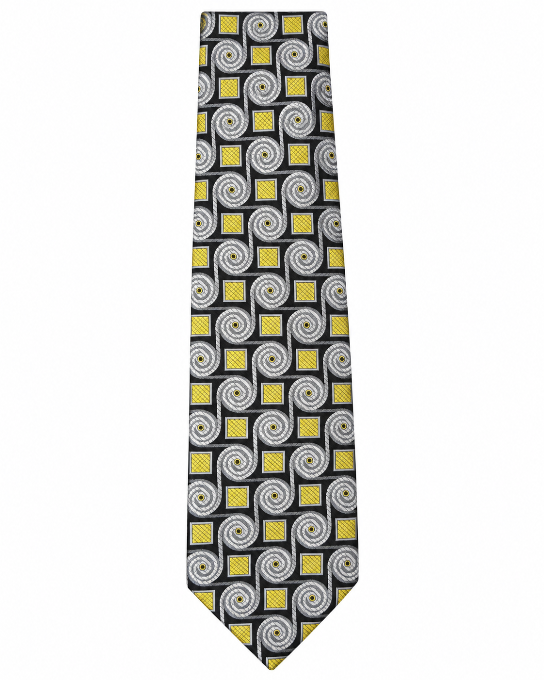 Talivari Geometric Spiral Necktie – Black Silver & Yellow