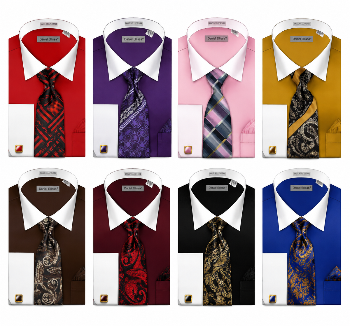 Daniel Ellissa Men's Plaid Dress Shirt Set with Matching Tie Pocket Square & Cufflinks