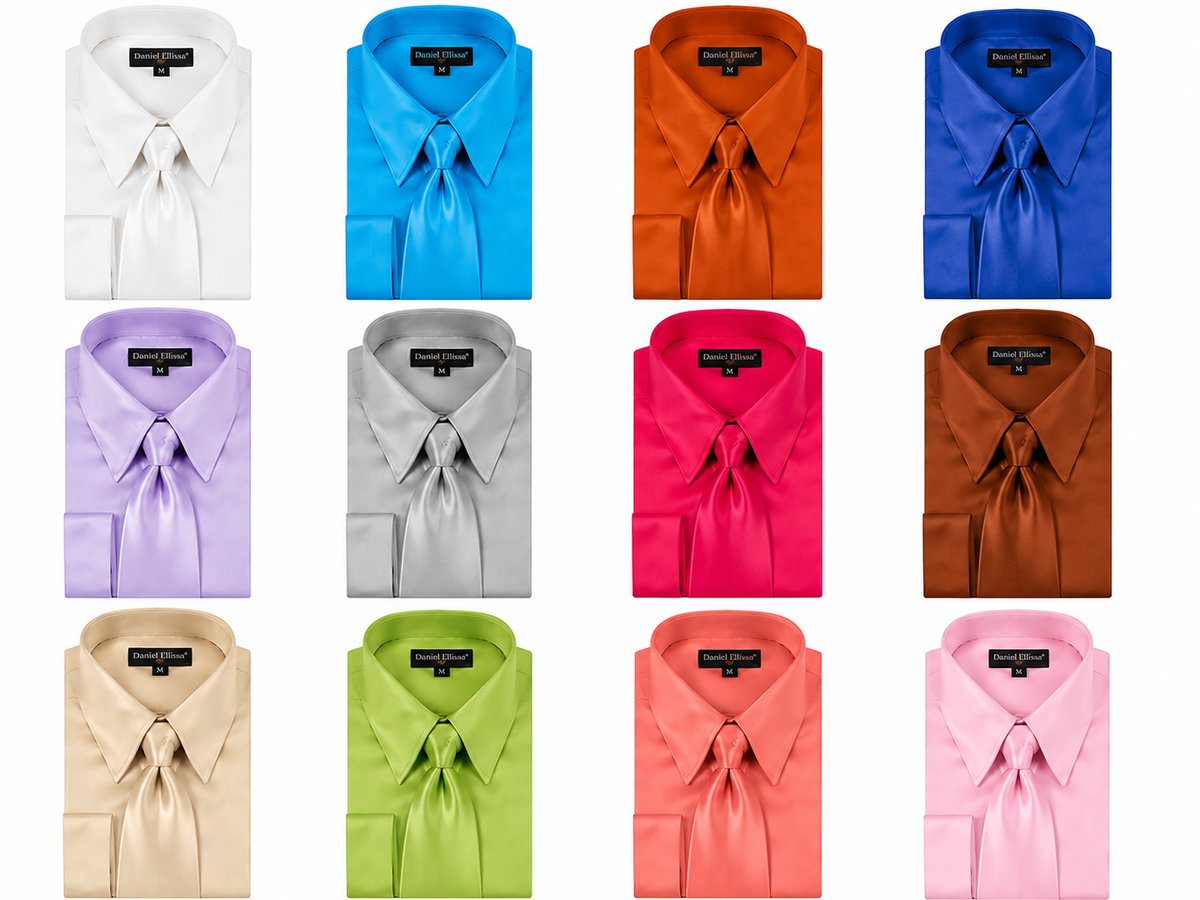 Daniel Ellissa Men's Solid Dress Shirt Set with Matching Tie Pocket Square & Cufflinks