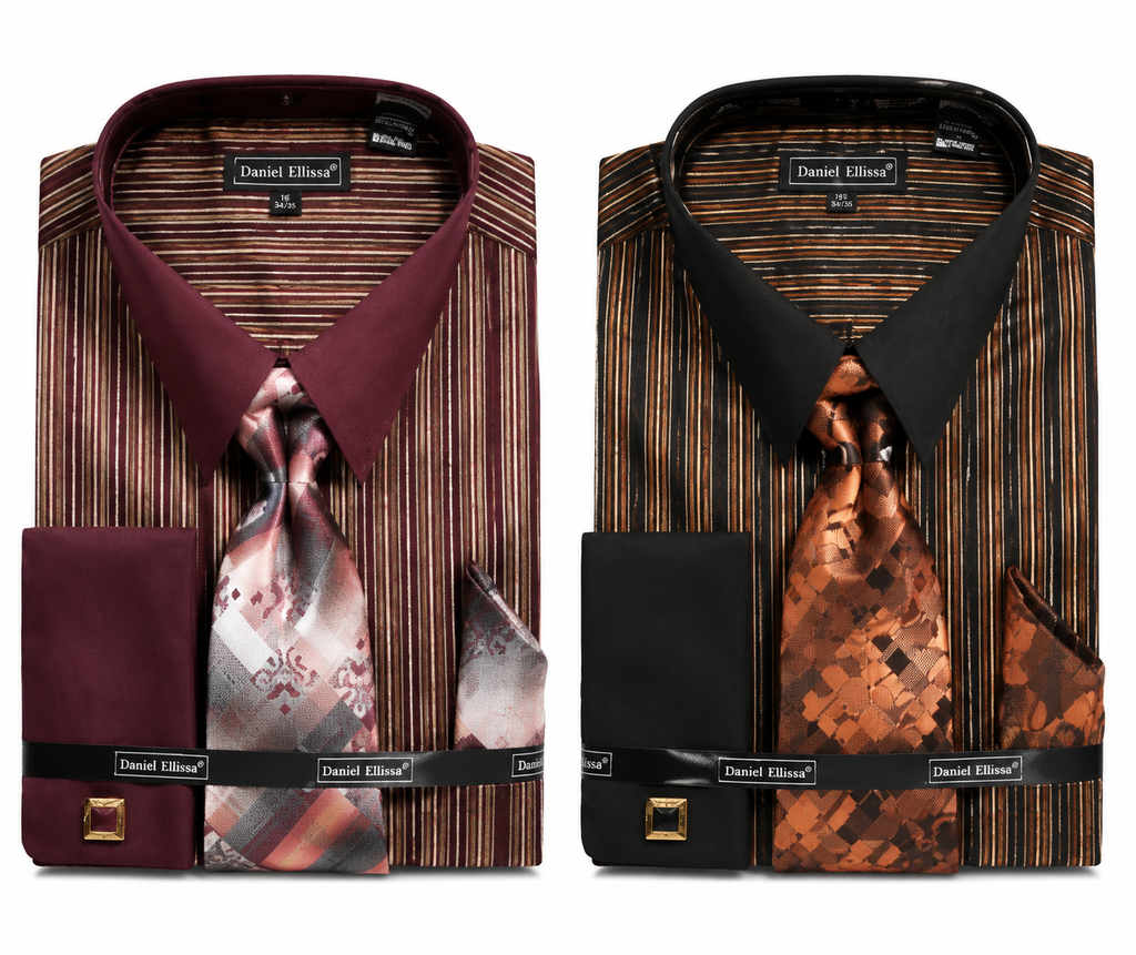 Daniel Ellissa Men's Long Sleeve Dress Shirt with Matching Tie & Cufflinks