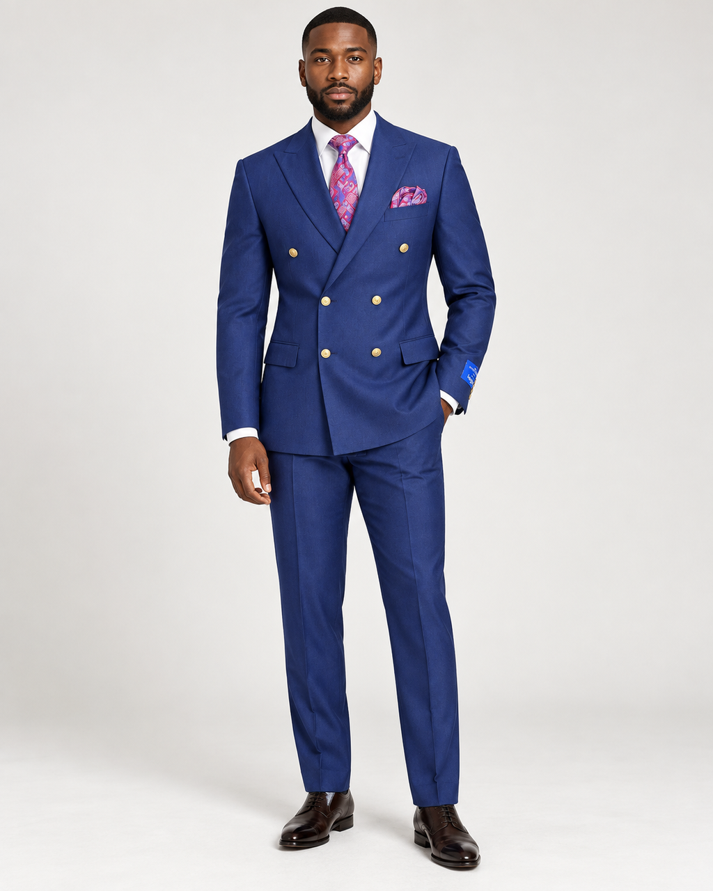 Felipe ROME Men's Double Breasted Regular Fit Suit with Flat Front Pants