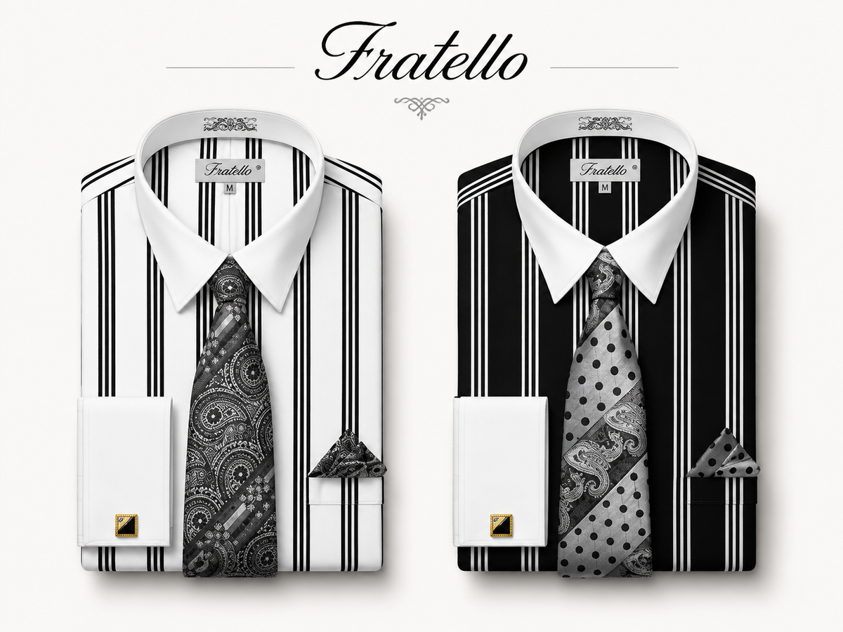 Fratello Men's Striped Dress Shirt & Tie Set