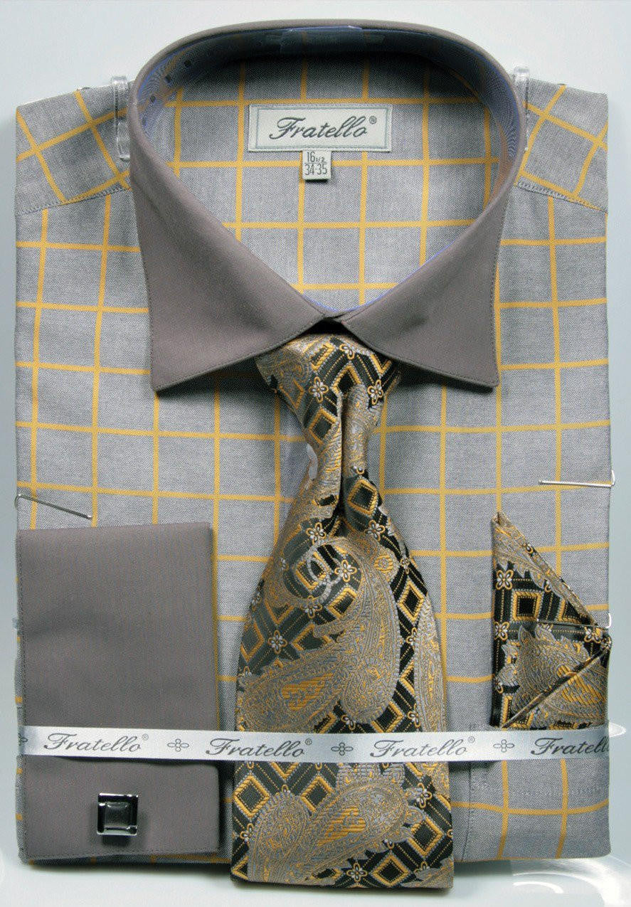 Fratello Men's Textured Dress Shirt & Paisley Tie Set
