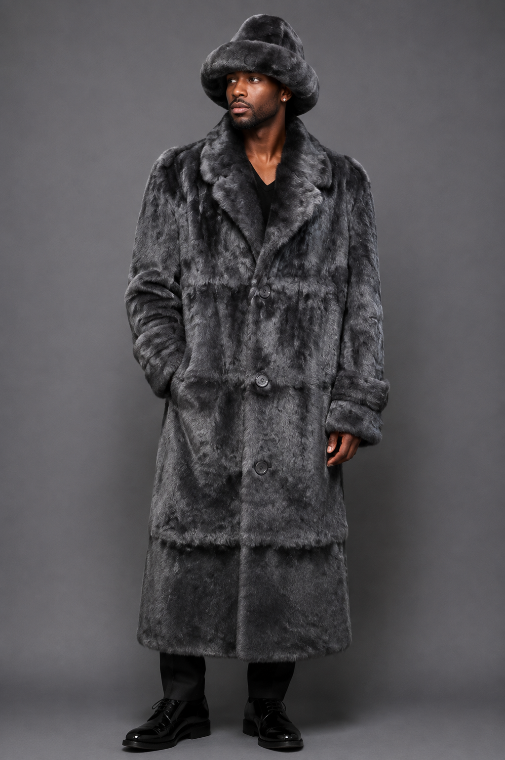 Winter Fur Men's Genuine Rabbit Fur Long Trench Coat
