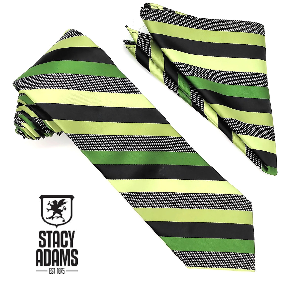 Stacy Adams Diagonal Striped Tie & Hanky Set - Green