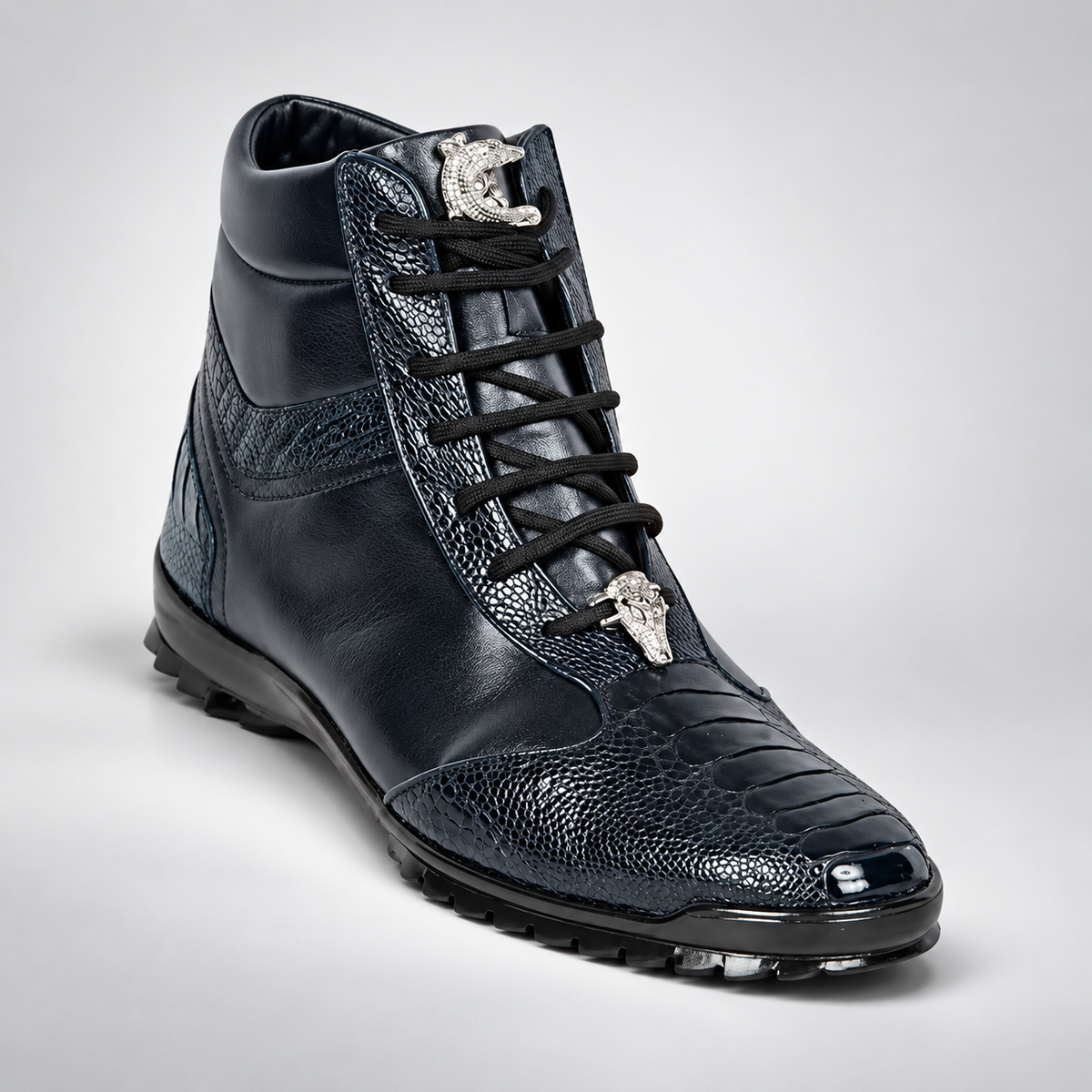 Los Altos ZC120510 ostrich leg exotic leather casual shoe in Navy Blue