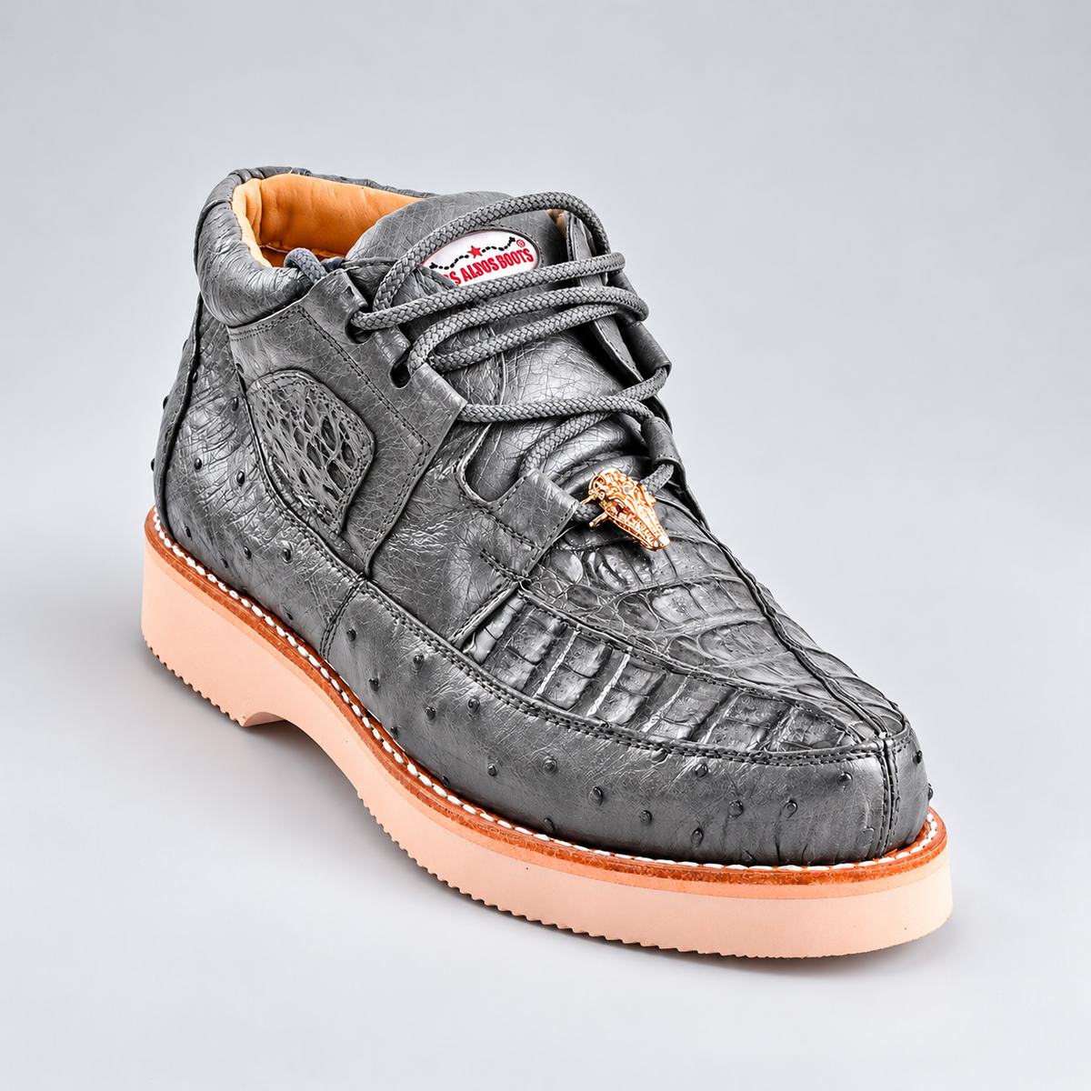 Los Altos ZA050209 caiman and ostrich exotic leather casual shoe in Gray
