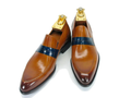 Carrucci Men's Penny Loafer in Contrast Strap - Black , Cognac