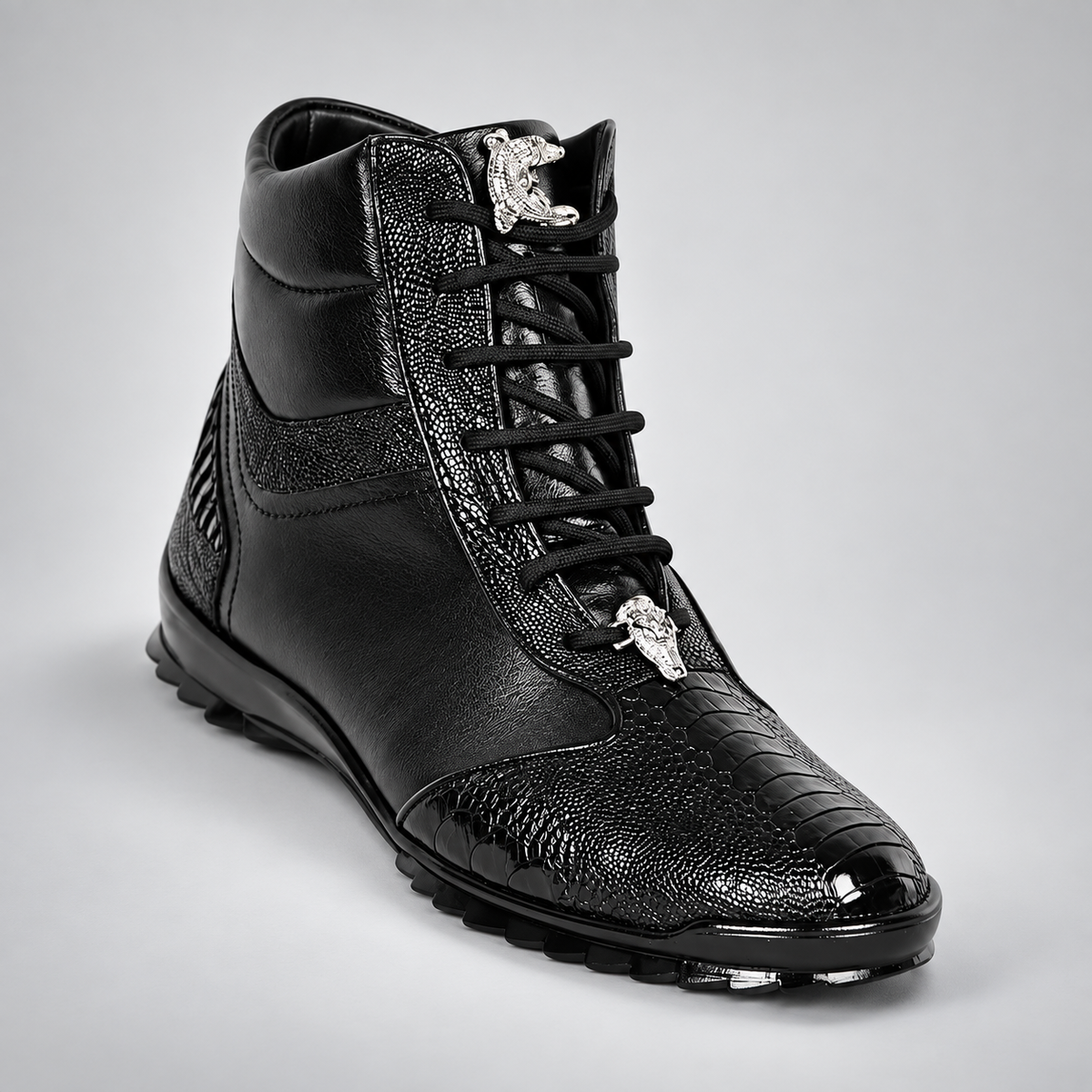 Los Altos ZC120505 ostrich leg exotic leather casual shoe in Black