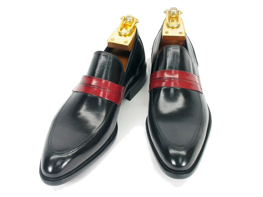 Carrucci penny loafer in Black with contrast strap