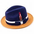 Montique Navy and Cappuccino two-tone Australian wool fedora with pinch-front styling