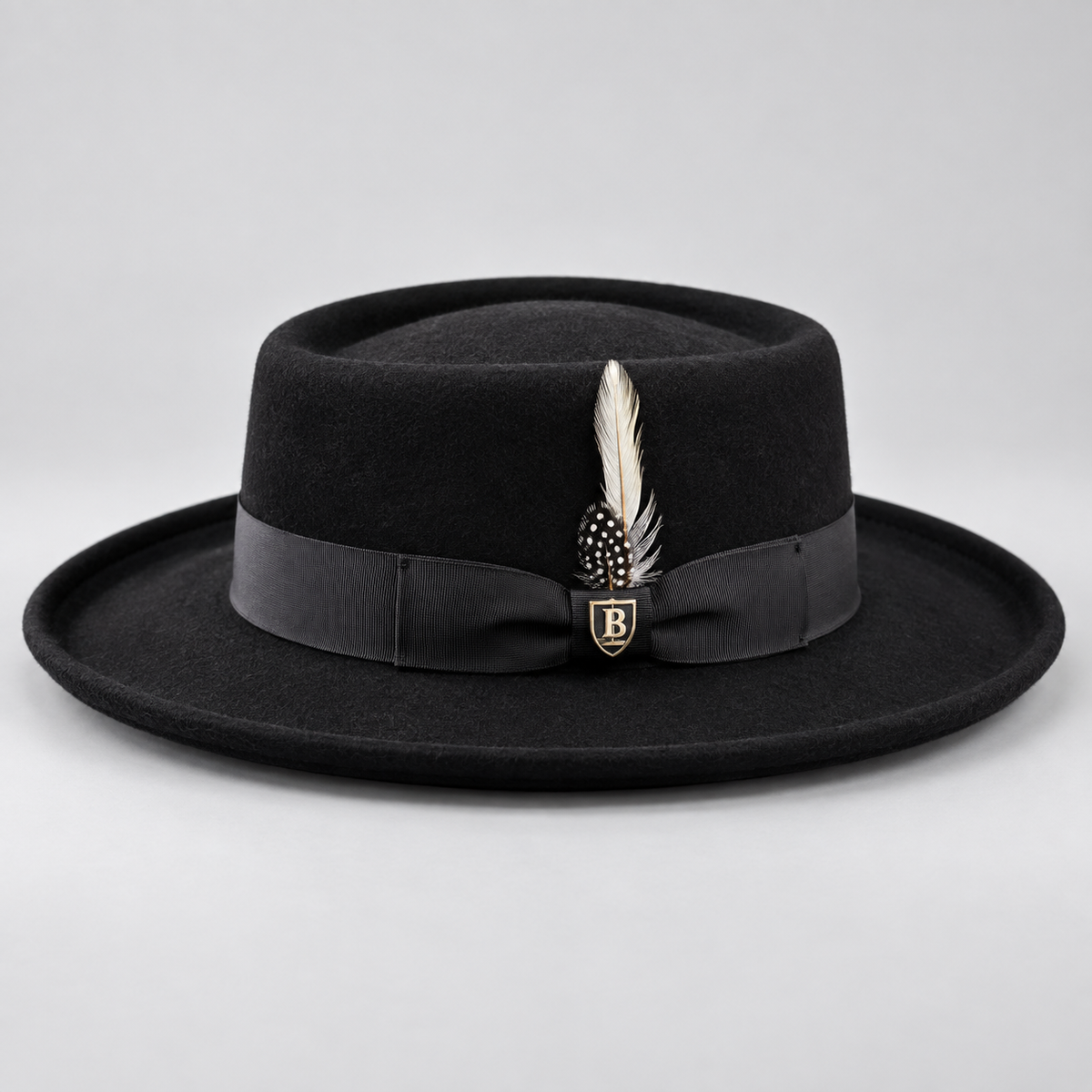 Bruno Capelo Gambler Collection Black Australian wool Gambler hat with telescope crown