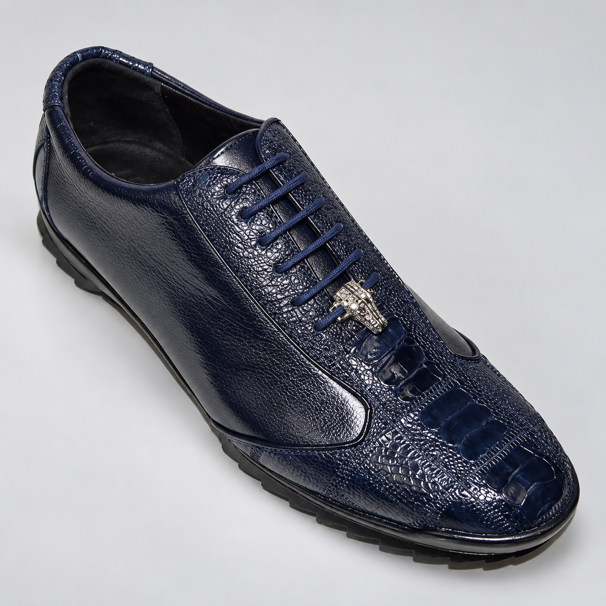 Los Altos ZC091910 ostrich leg exotic leather casual shoe in Navy Blue
