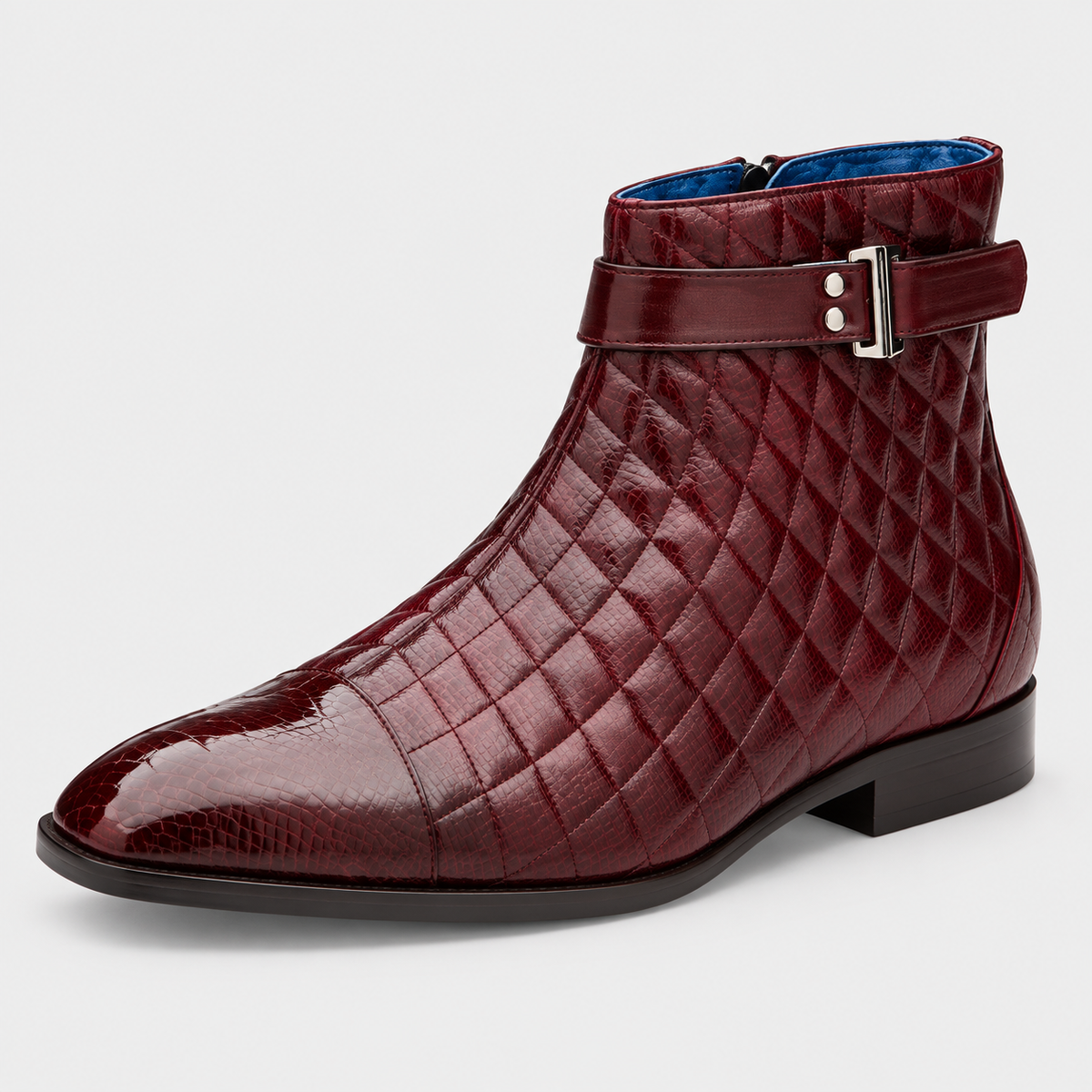 Libero ostrich and quilted calf leather dress boot in Burgundy