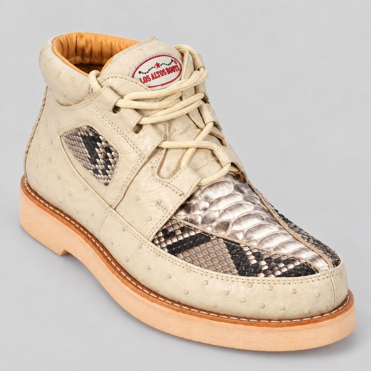 Los Altos ZA055749 python and ostrich casual shoe in Natural and Winter White