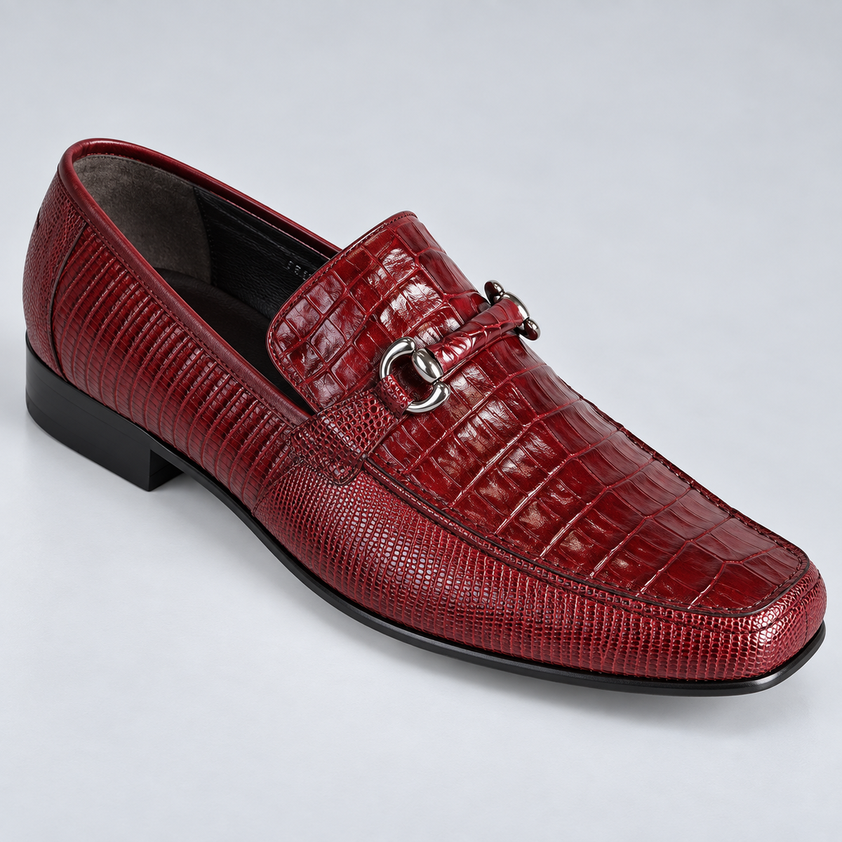 Los Altos ZV103706 burgundy caiman and Teju lizard bit loafer
