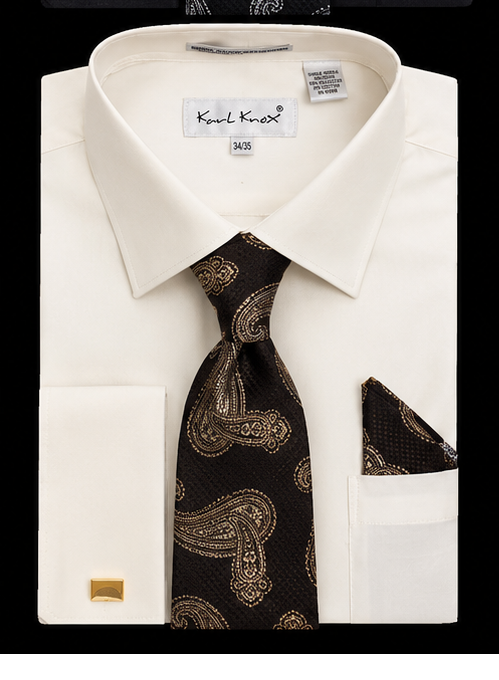Karl Knox Men's French Cuff Shirt Set - Jacquard Teardrops