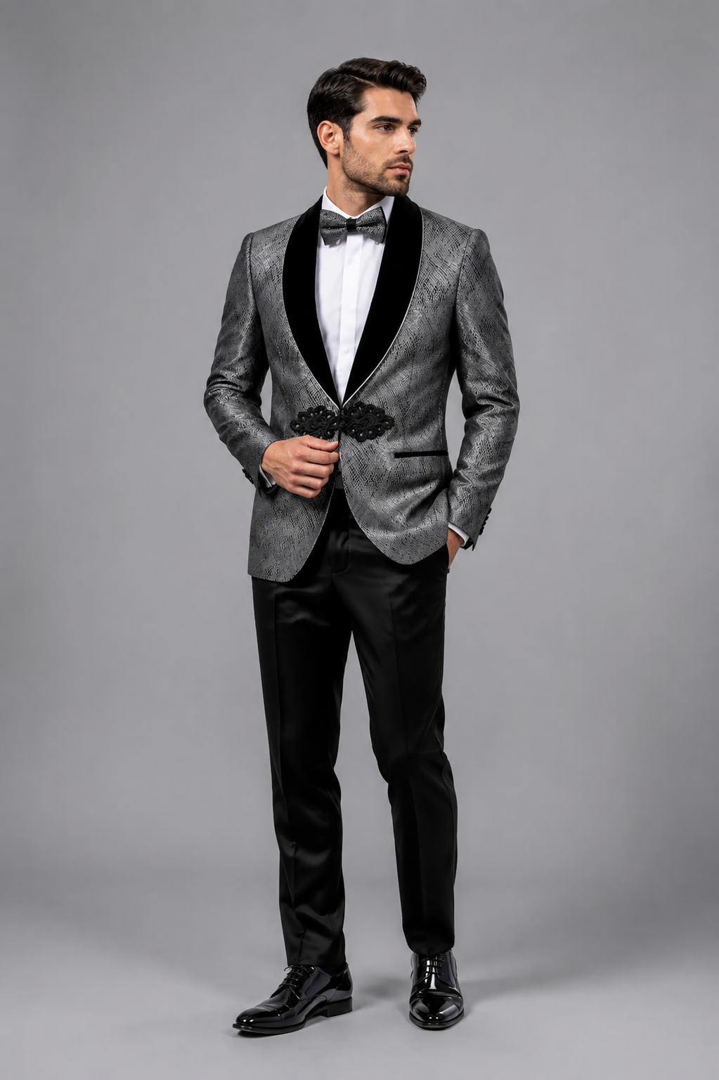 EJ Samuel - Kent Park Men's Silver Patterned Tuxedo Blazer