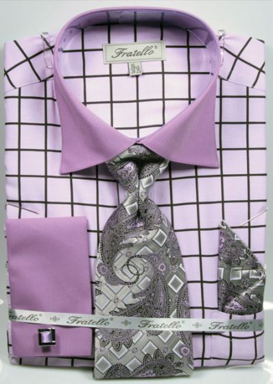 Fratello Men's Textured Dress Shirt & Paisley Tie Set