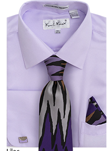 Men's Solid Jacquard Dress Shirt & Tie Set with Collar Bar