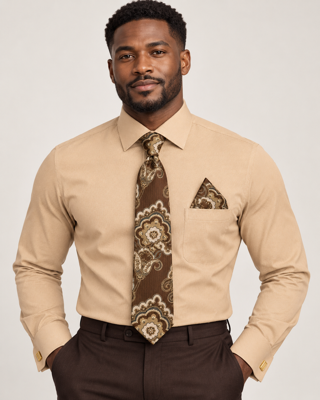 Karl Knox Men's French Cuff Solid Shirt Set - Bold Jacquard Tie