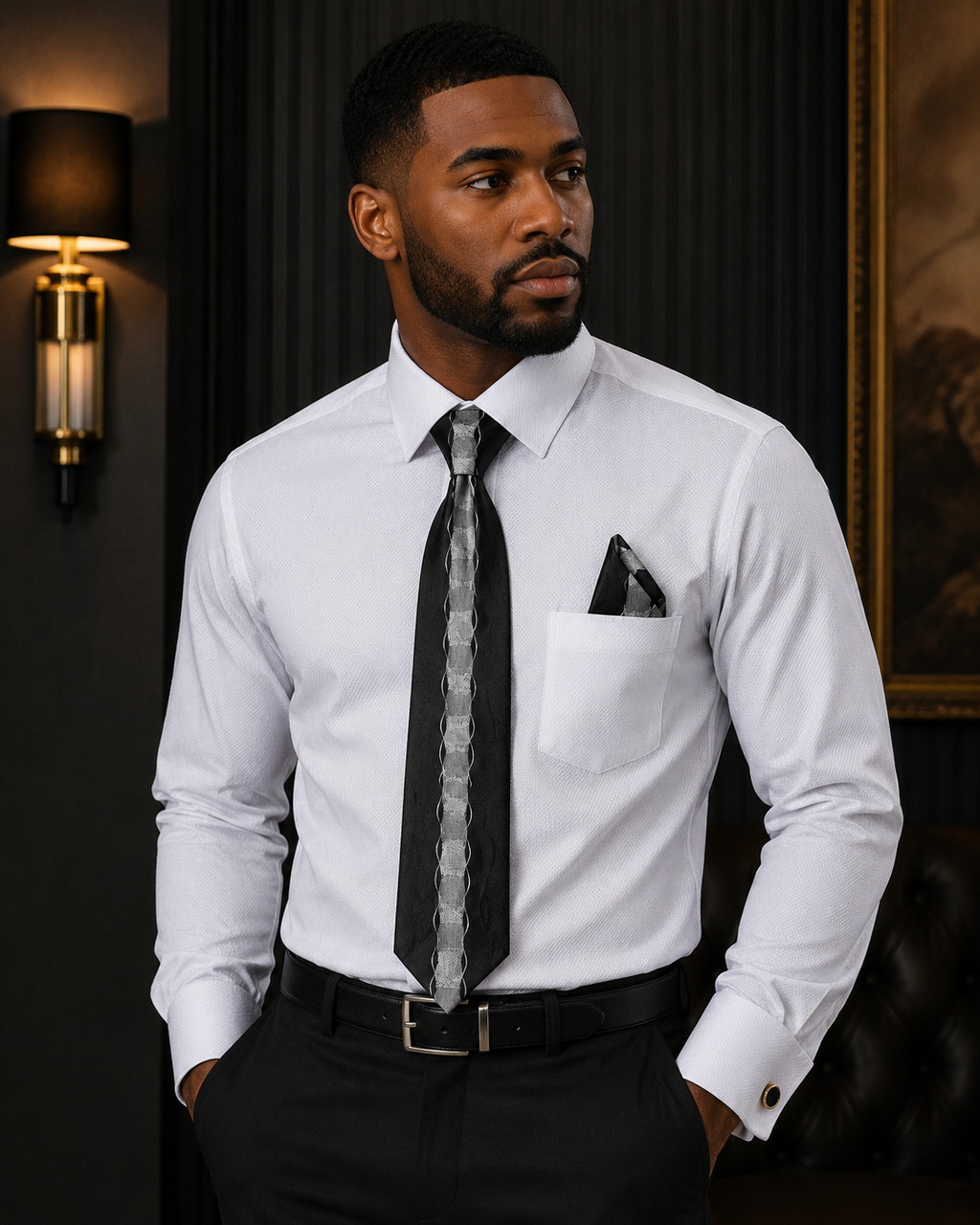 Men's Textured Dress Shirt & Tie Set