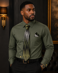 Men's Solid Jacquard Dress Shirt & Tie Set with Collar Bar