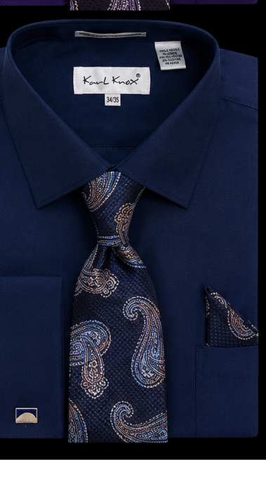 Karl Knox Men's French Cuff Shirt Set - Jacquard Teardrops