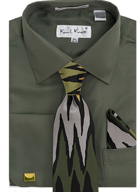 Men's Solid Jacquard Dress Shirt & Tie Set with Collar Bar