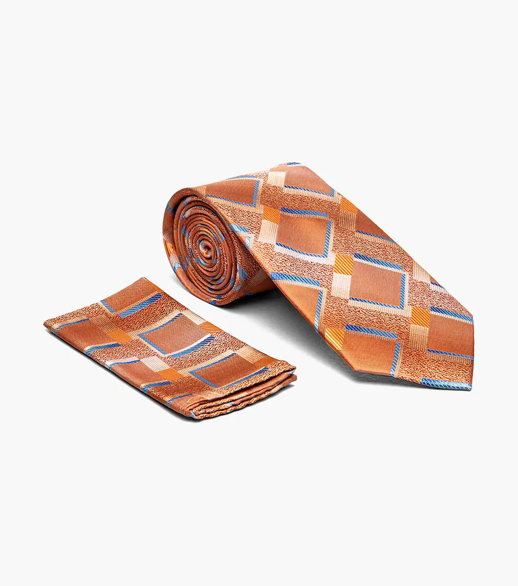 Stacy Adams Lorenzo Tie & Hanky Set - Orange