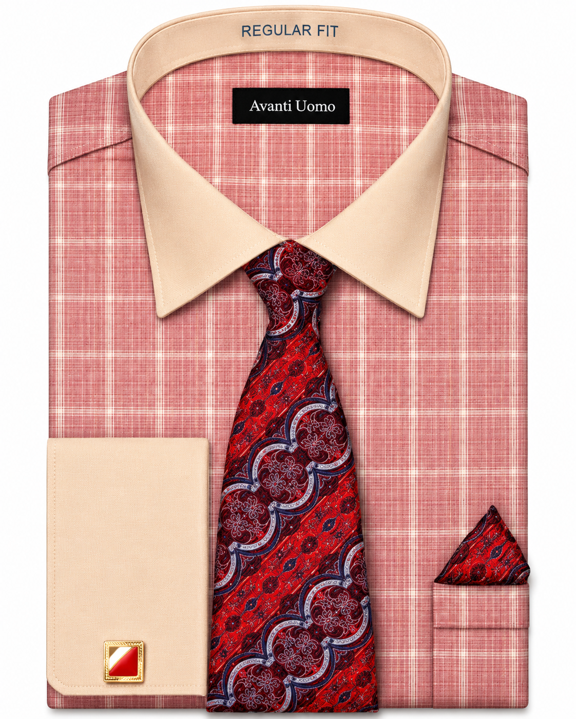 Avanti Uomo Plaid Contrast-Collar Dress Shirt