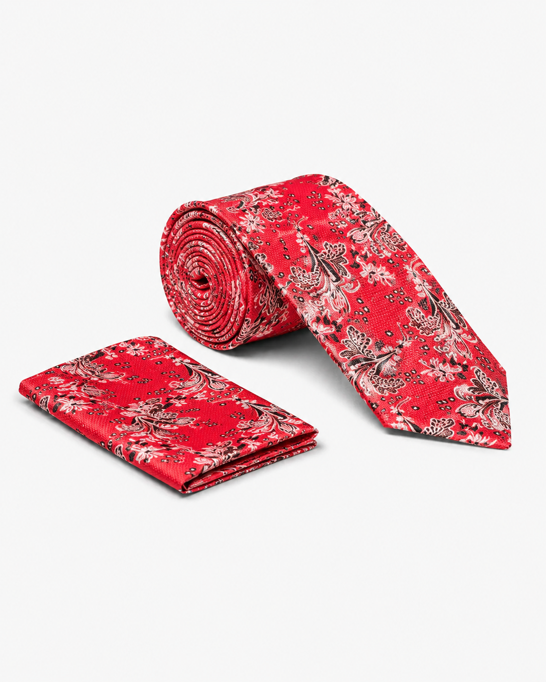 Stacy Adams Floral Paisley Tie & Hanky Set - Red