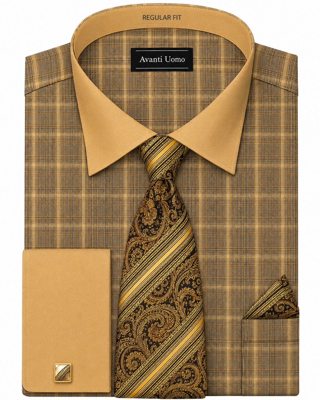 Avanti Uomo Plaid Contrast-Collar Dress Shirt