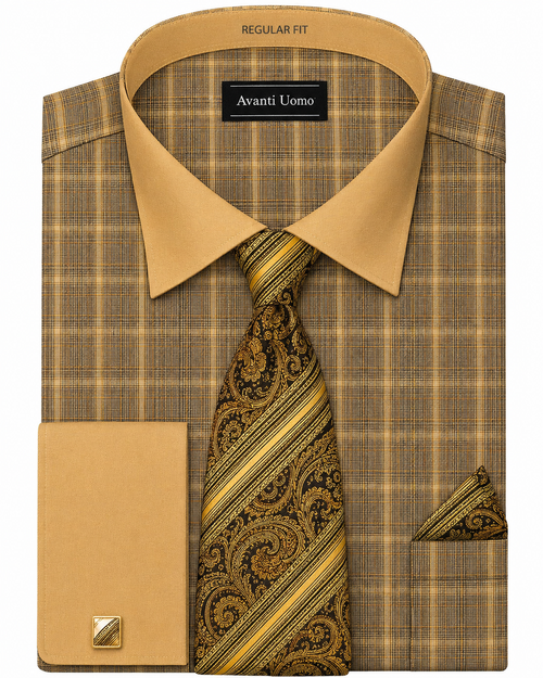 Avanti Uomo Plaid Contrast-Collar Dress Shirt