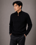 Montique Men's Chevron Cable Knit Quarter-Zip Sweater
