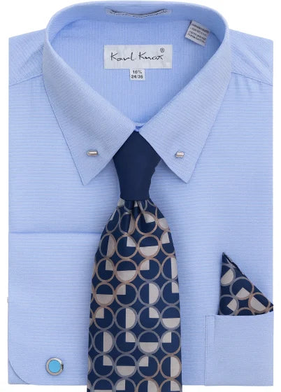 Karl Knox Men's French Cuff Collar Bar Shirt Set - Circle Tie