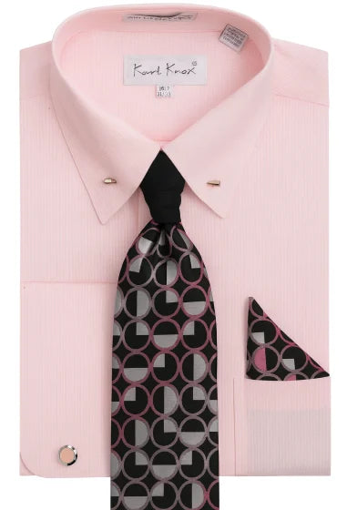 Karl Knox Men's French Cuff Collar Bar Shirt Set - Circle Tie