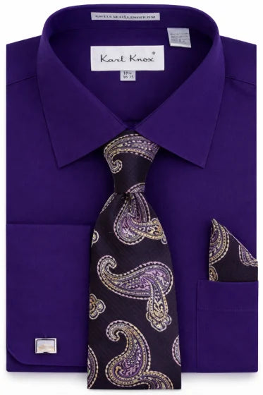 Karl Knox Men's French Cuff Shirt Set - Jacquard Teardrops