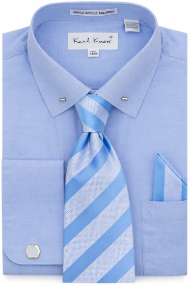 Karl Knox Men's French Cuff Collar Bar Shirt Set - Striped Tie