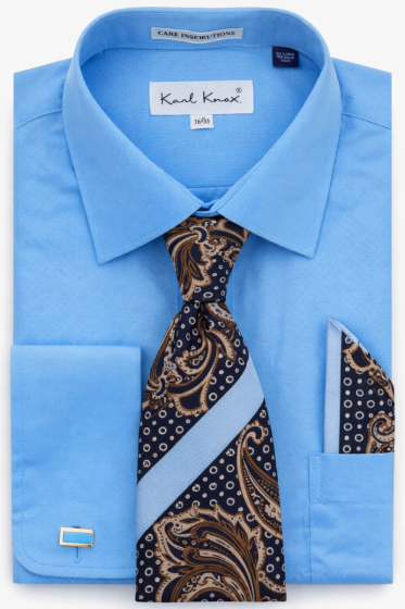 Karl Knox Men's French Cuff Shirt Set - Jacquard Dot Pattern