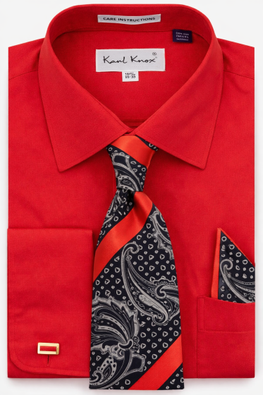 Karl Knox Men's French Cuff Shirt Set - Jacquard Dot Pattern