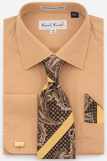 Karl Knox Men's French Cuff Shirt Set - Jacquard Dot Pattern