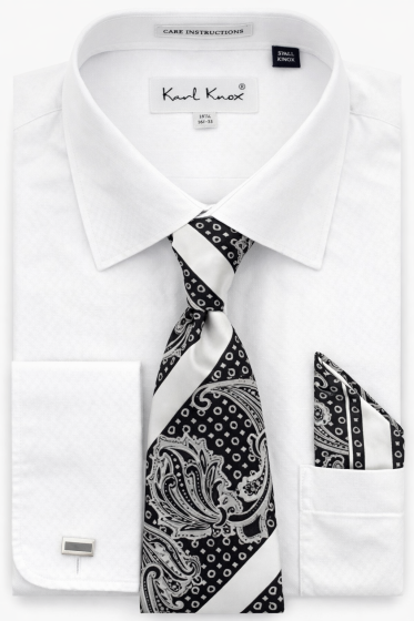 Karl Knox Men's French Cuff Shirt Set - Jacquard Dot Pattern