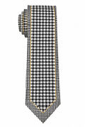 Talivari Men's 100% Silk Dress Tie Black & White Houndstooth with Gold Accent