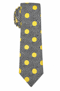 Talivari Men's 100% Silk Dress Tie Black & White Geometric Pattern with Yellow Dots
