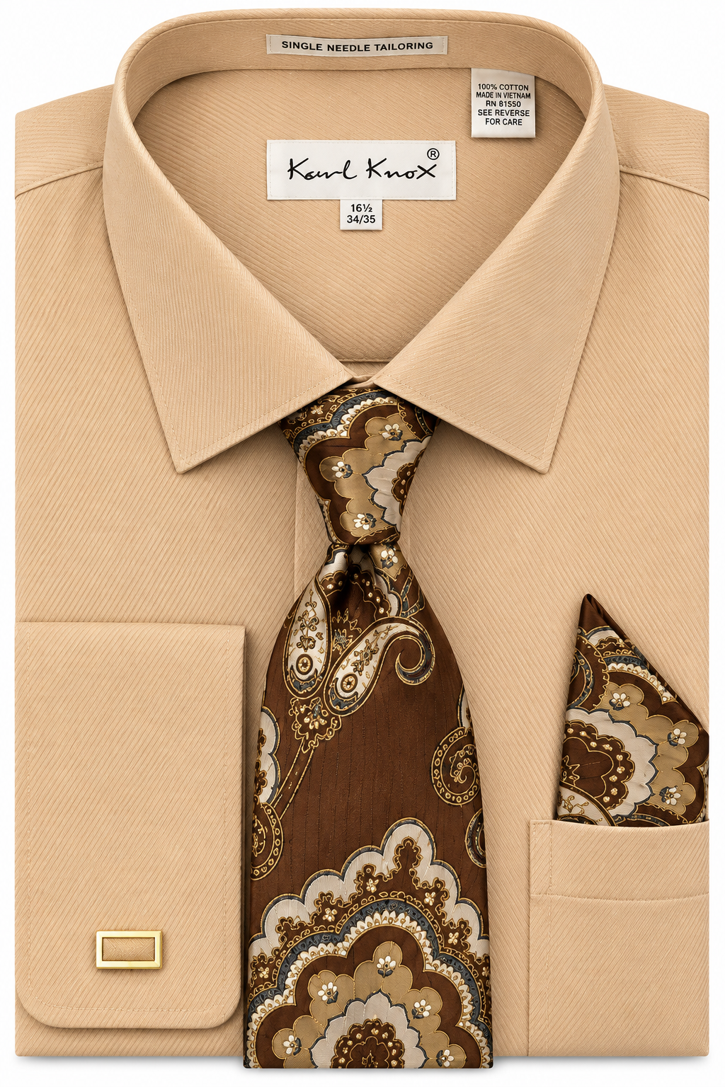 Karl Knox Men's French Cuff Solid Shirt Set - Bold Jacquard Tie